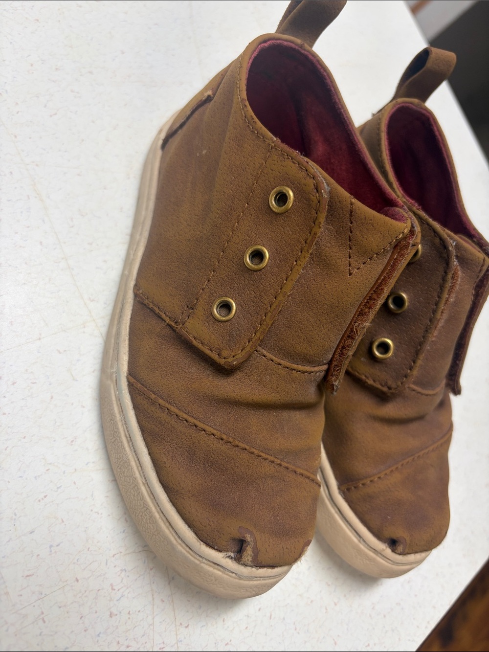 TOMS Kids Brown Canvas Slip-On Sneakers with Red Lining